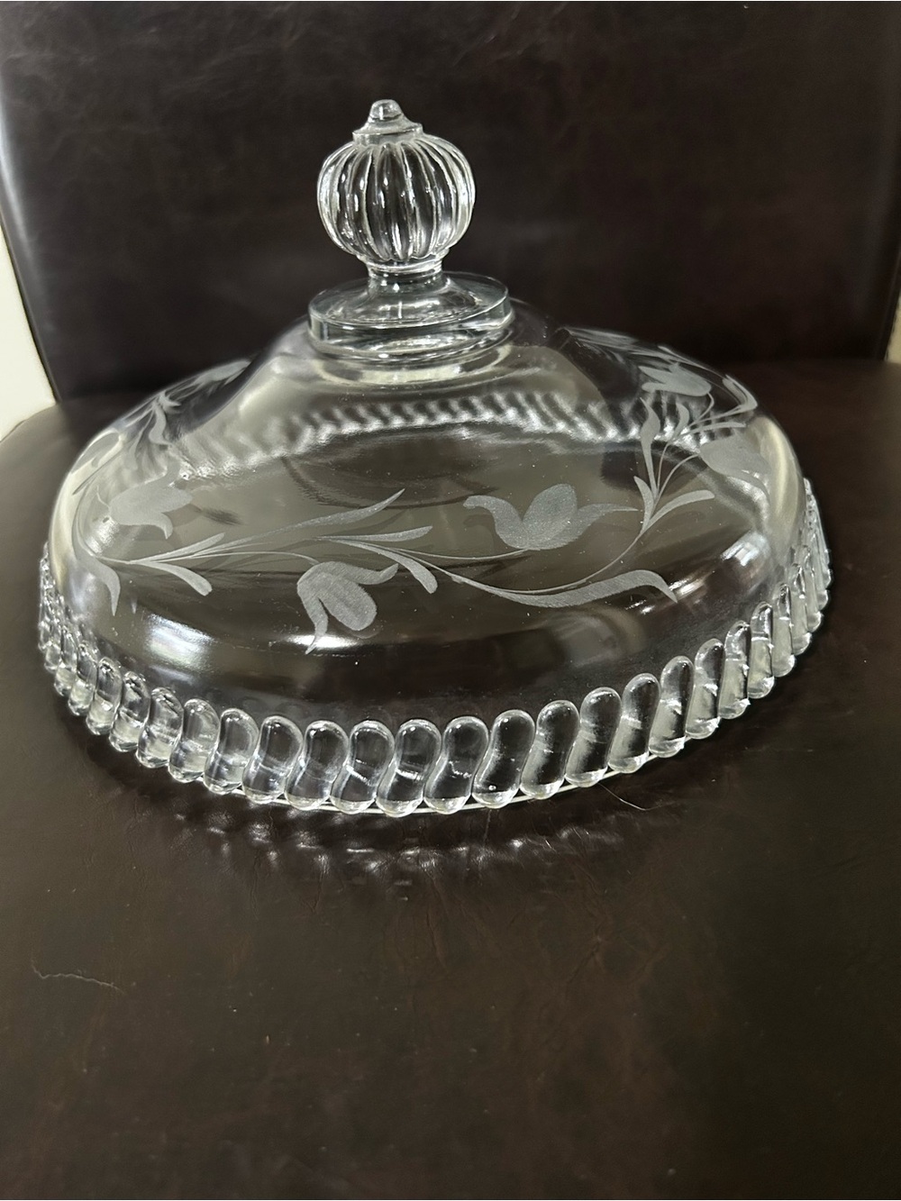 PRINCESS HOUSE HERITAGE Crystal Glass Etched Domed Cake serving Lid W Handle